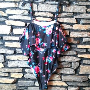 NWT  1 piece bathing suit ruffle floral design